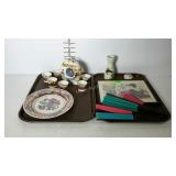 Asian decor, 7-pc Sake set, hand fans, trinket box