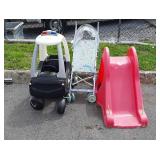 Kids lot, includes baby stroller, kids slide,