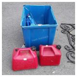 Recycling bin, with fuel cans, and misc garage