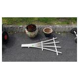 Ceramic flower pots, and small garden trellis