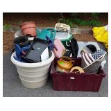 Group lot of misc planters and muck bucket, and