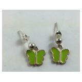 Silver Lime Butterfly Dangle Earrings