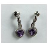 Sterling Silver Purple CZ Dangle Earrings