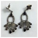 Sterling Silver Large Dangle Black & Marcasite