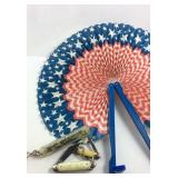 Hand fan, keychain, and two mini knives