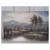 Painting on canvas, mountain lake scene, 36 x 24