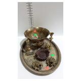 Metal decor - brass 11" footed bowl, candlestick