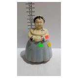 Vintage pottery cookie jar, lady shaped, shows age