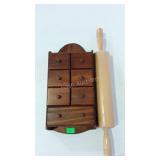 Kitchenware - rolling pin & wooden spice drawers,