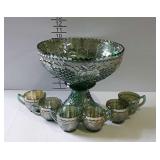 2-pc Carnival glass punch bowl with 6 matching