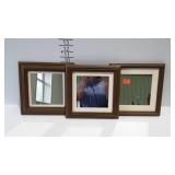 Trio of poly framed mirrors, each is 10 x 10