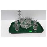 Fostoria- shakers, creamer, sugar, tri-footed bowl