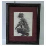Charcoal figure, framed and matted, 19 x 23