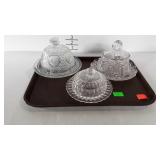 3 Butter dishes -clear pressed & patterned glass