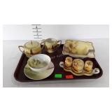 Nippon china - creamer, sugar, 6-1/2" square bowl,