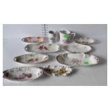 Painted china, German - 8 relish dishes, 1 milk