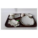 Milk glass - 8" plate, toothpick holder, pin trays