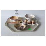 Nippon china - double handled 5" bowl, tri-footed