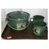 Three piece enamel, Field and Stream, camp set.