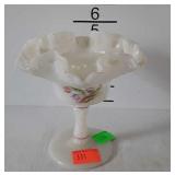 Fenton hand panted iridescent compote
