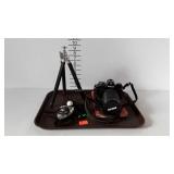 Nikon EM camera with Kalimar 67mm lens, neck
