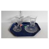 Fostoria - 2 footed 4" square vases, tri-footed 7"