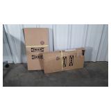 Two Ikea Haluna Stools, unassembled in the boxes