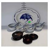 Asian dishes - set of 4 soup cups with spoons,