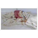 Linens - embroidered doilies & dresser scarves,