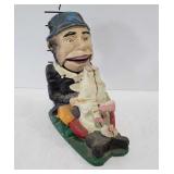 Cast iron coin bank, monkey man with pig, repro