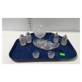 Crystal - covered tri-foot candy dish, salt dips,