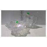 Clear iridescent carnival glass - 10" tri-footed
