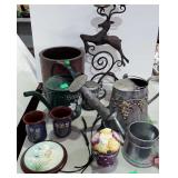 Home decor - 2 watering cans, wall plaque, metal