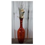 Orange Glass floral Vase. 40" tall with dried