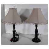 Pair of lamps, one fabric shade has bracket