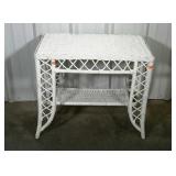 White wicker desk with undershelf. 32"×19"×28".