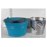 Two Galvanized Pieces bucket and blue painted