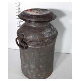 Antique Cream/ Milk Can, copper plate attached to