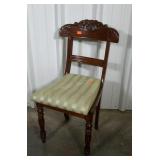 Single side chair. Carved back and turned legs.