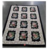 Area Rug, floral block pattern hookrug, 42x64",