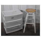 Home counter stool, and poly 3 Drawer organizer