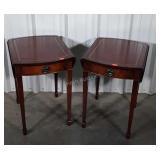 Pair of End Tables. Mahogany drop leaf leather