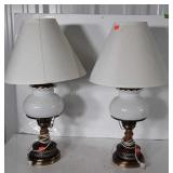 Pair of Mid Century Lamps, milk glass Shade on