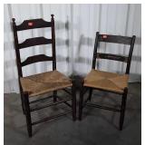 Two Antique Farm Chairs, both rush cane seats,