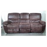 Suede Double Recliner Sofa. Note the right side