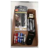Flat of flashlight, multi-tip screwdrivers,