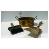 Brass fireplace brush and pan plus small handled
