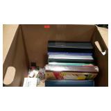 Large box of office supplies to include binders,