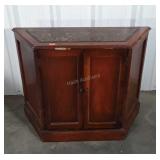 Console Cabinet, leather top, angled corners,