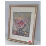 Floral print, framed and double matted, 19 x 24
